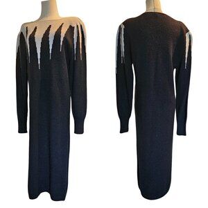 Vintage 1980s Sweater Dress Large Shoulder Pads